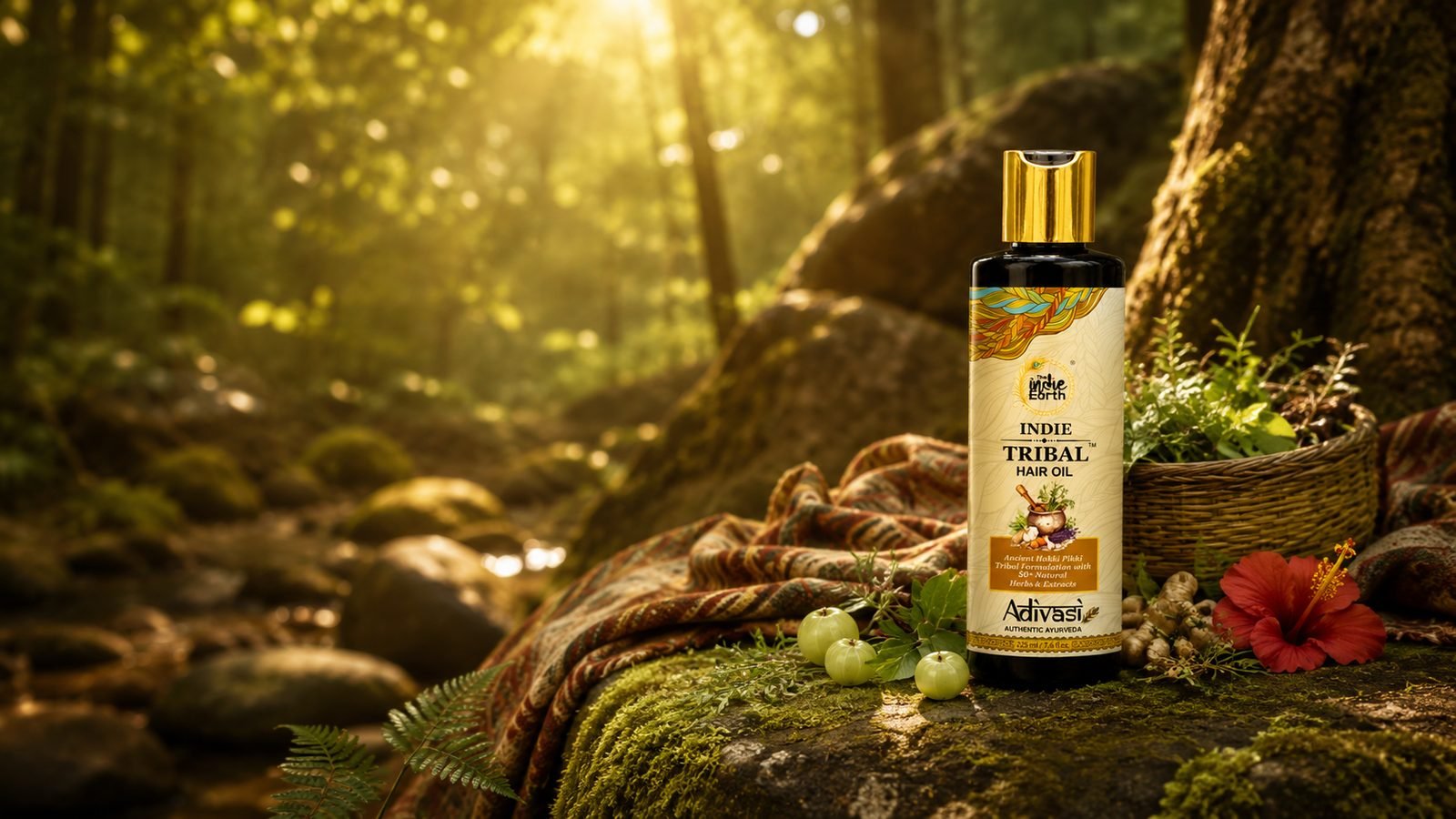 The Indie Earth Indie Tribal Adivasi Hair Oil 225ml with forest herbs