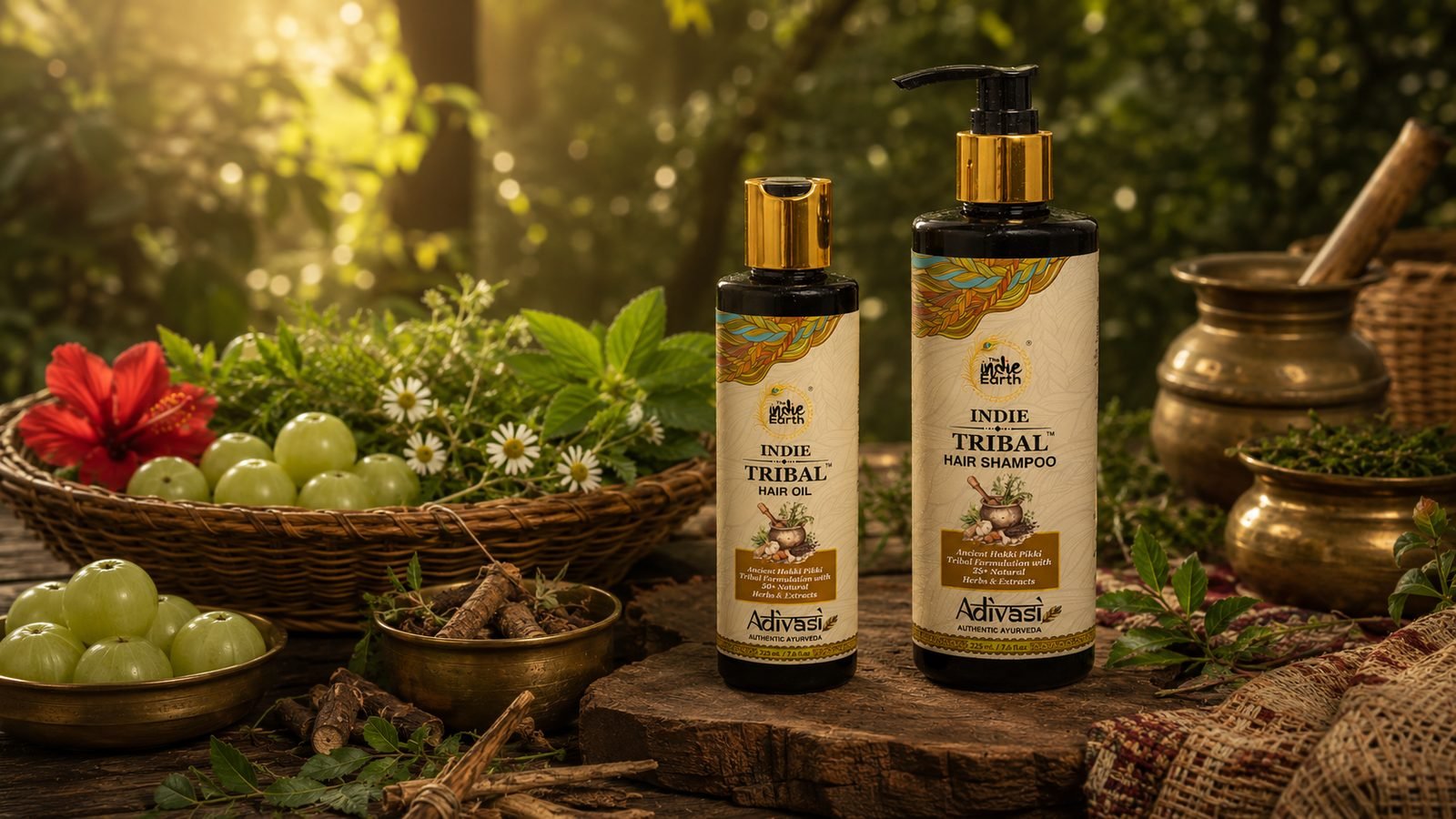 The Indie Earth Adivasi oil and shampoo tribal routine