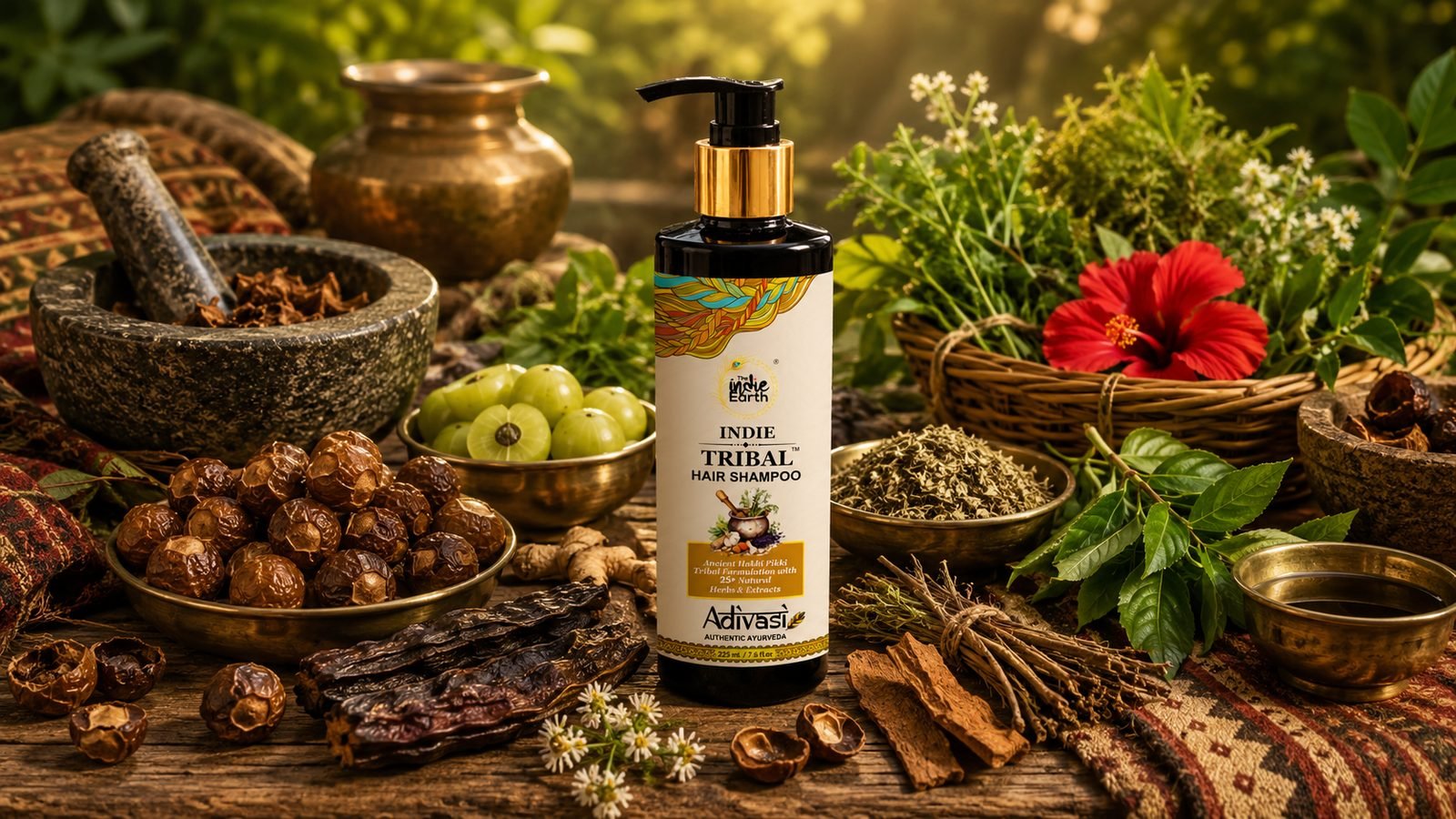 Foraged Ayurvedic herbs in The Indie Earth Adivasi Shampoo