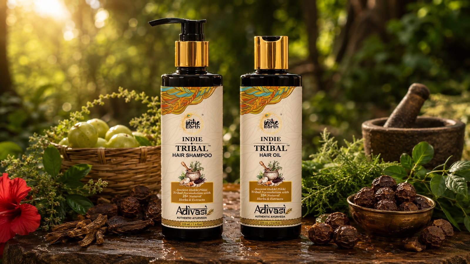 The Indie Earth Adivasi oil and shampoo tribal routine