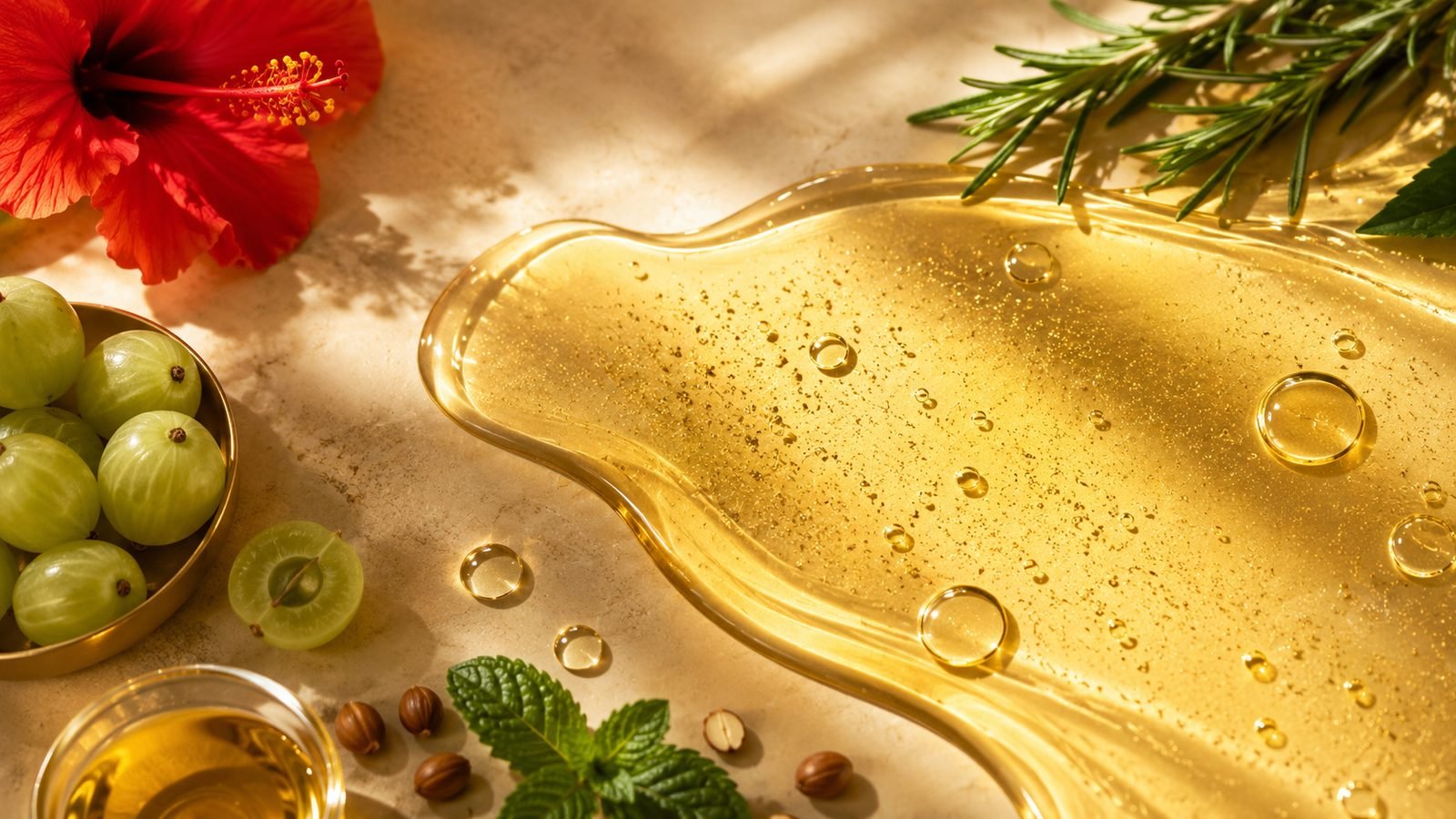 Golden lightweight texture of The Indie Earth Biotin Hair Oil