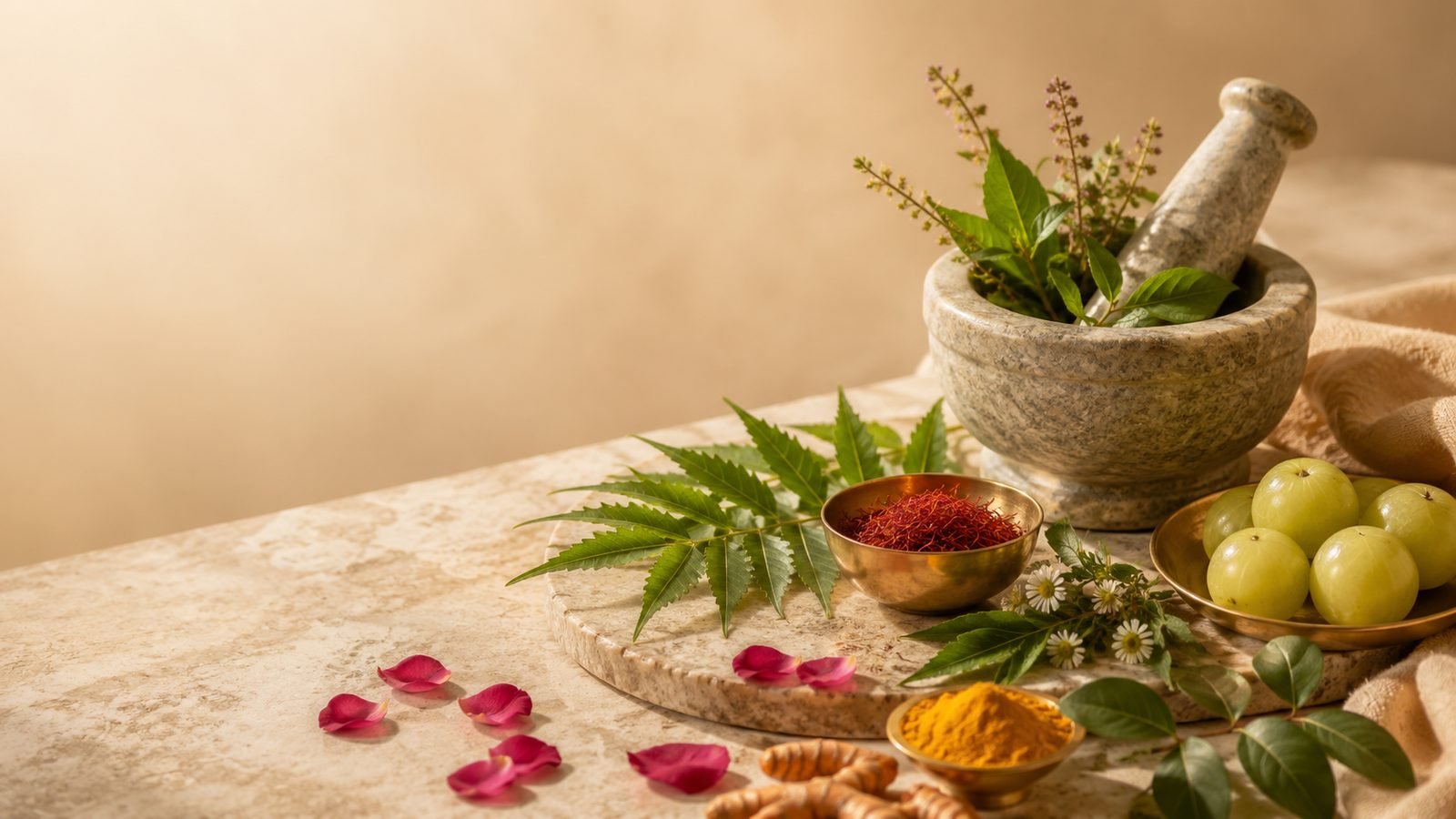Ayurvedic botanicals amla, saffron and neem by The Indie Earth