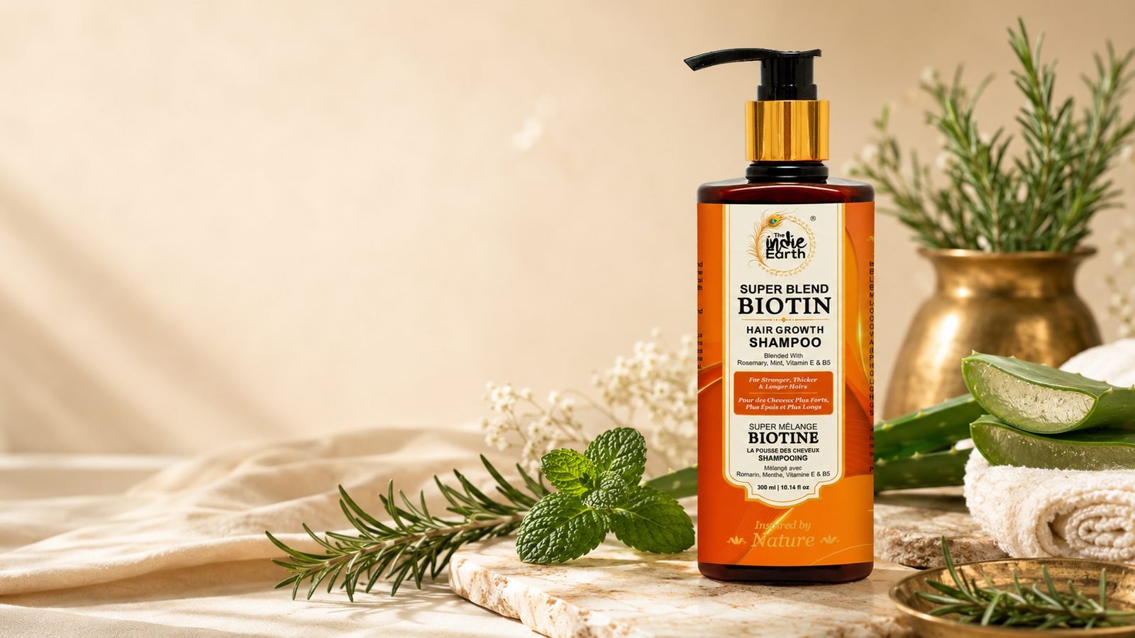 The Indie Earth Super Blend Biotin Hair Growth Shampoo 300ml with rosemary and mint