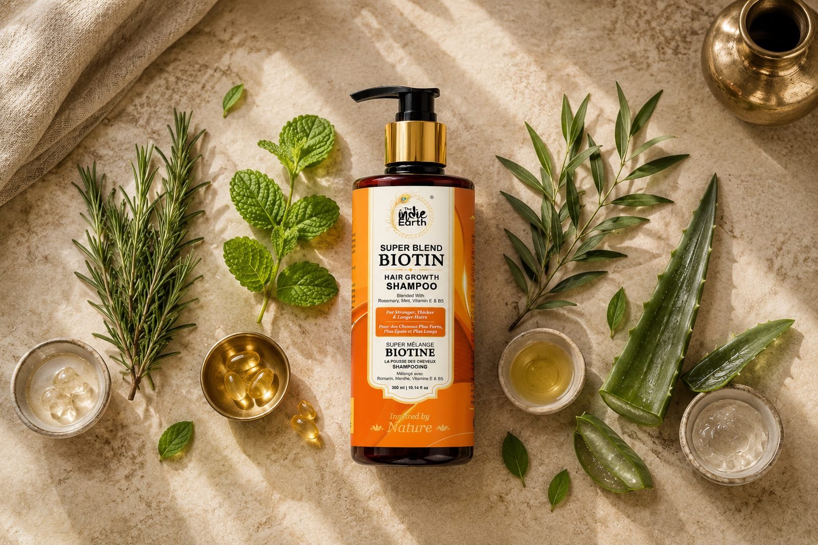 Biotin, rosemary, tea tree and aloe in The Indie Earth Biotin Shampoo