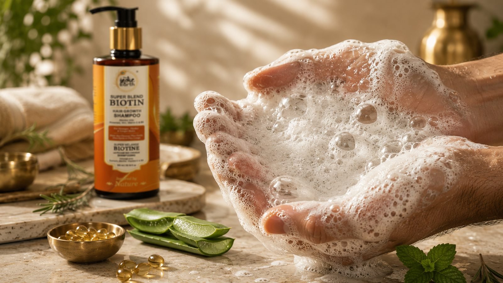 Gentle nourishing lather of The Indie Earth Biotin Shampoo