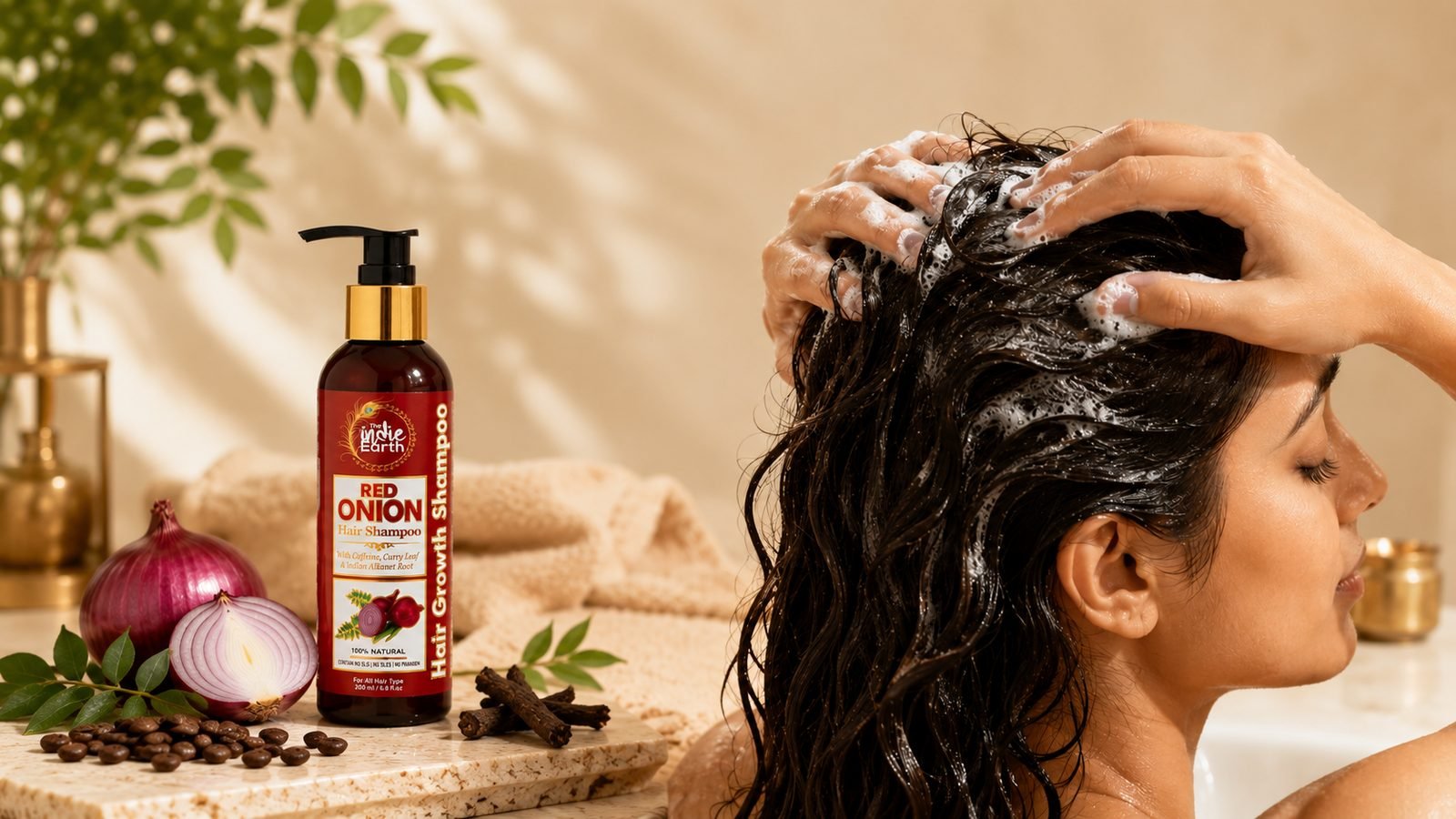 How to use The Indie Earth Red Onion Caffeine Shampoo