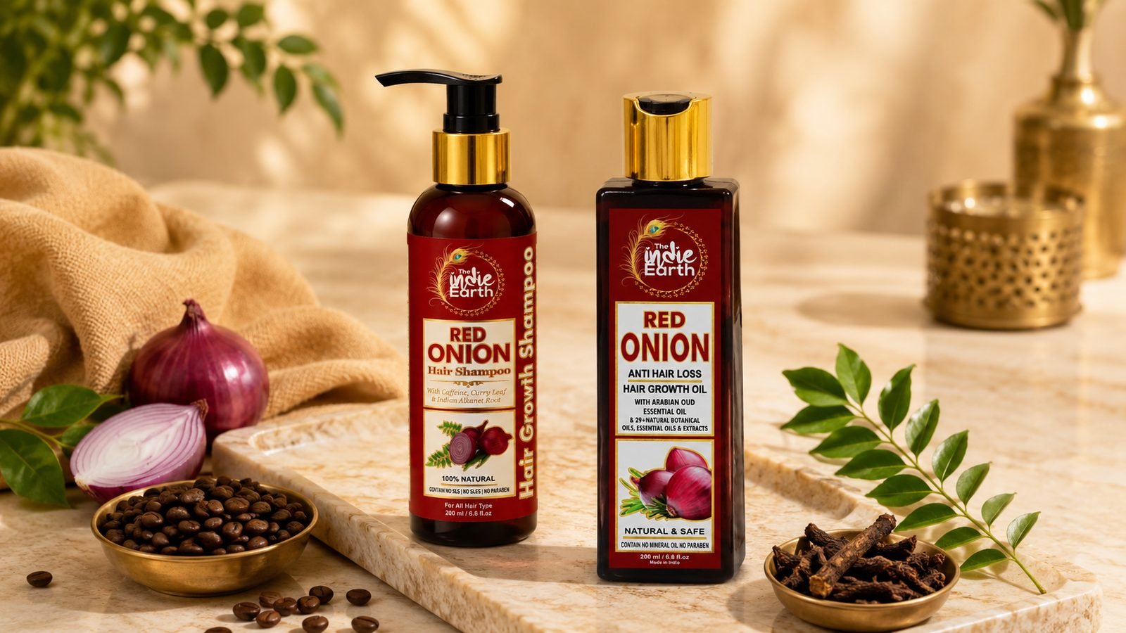 The Indie Earth Red Onion oil and shampoo regime