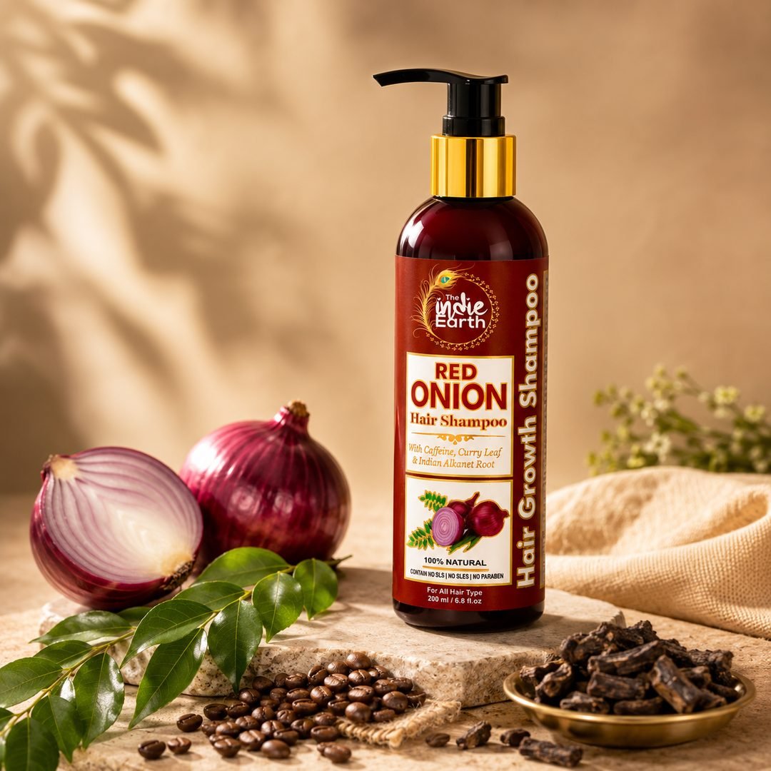 Red Onion Caffeine Hair Growth Shampoo 200ml - The Indie Earth