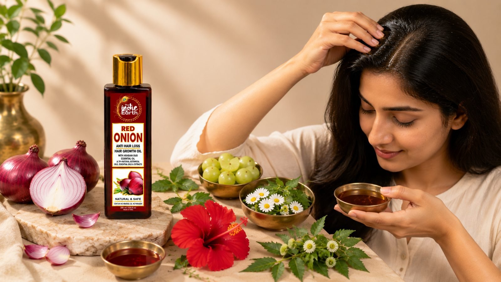 How to use The Indie Earth Red Onion Hair Growth Oil