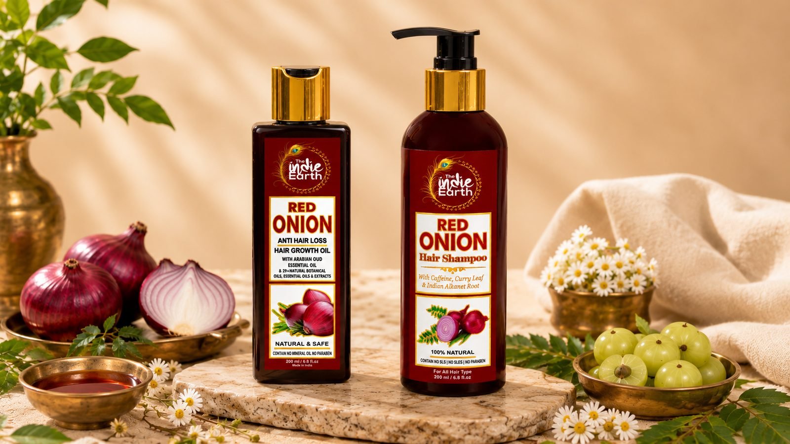 The Indie Earth Red Onion oil and shampoo regime