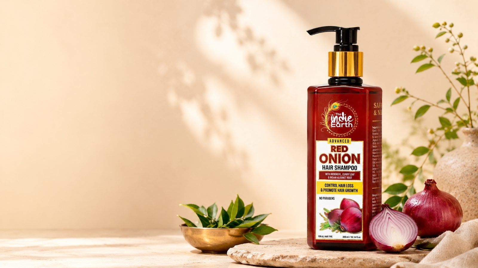 The Indie Earth Advanced Red Onion Hair Shampoo with red onion and cloves