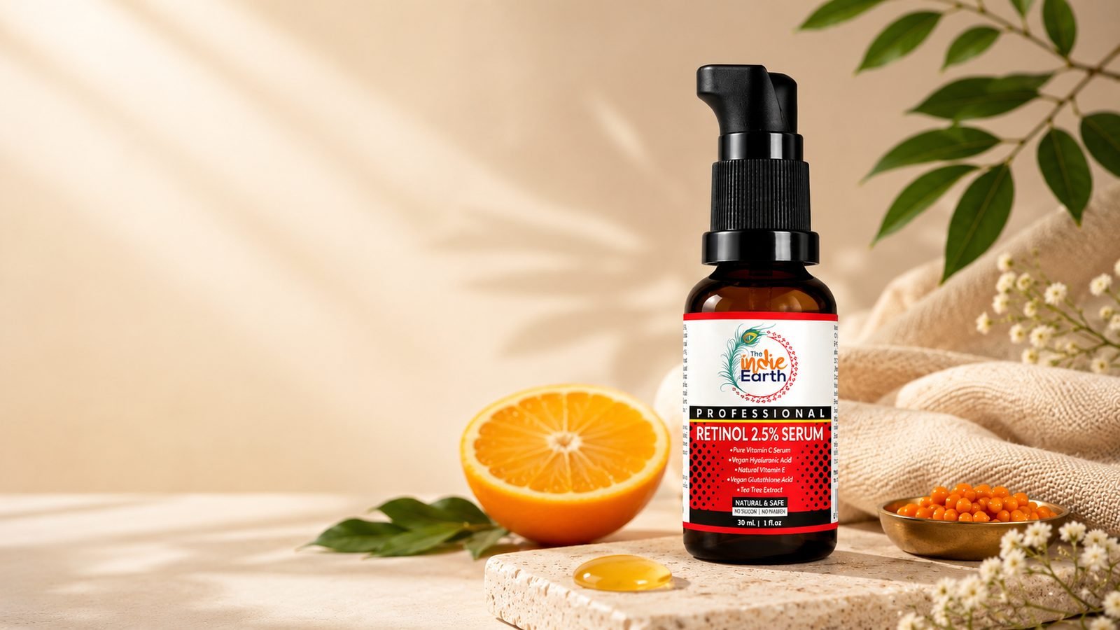 The Indie Earth Professional Retinol 2.5% Serum with orange and sea buckthorn