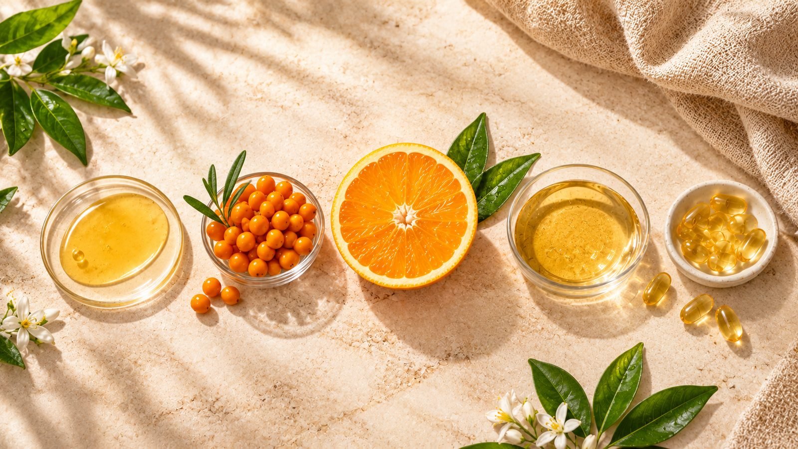 Vitamin C, sea buckthorn, orange and vitamin E in the Retinol serum