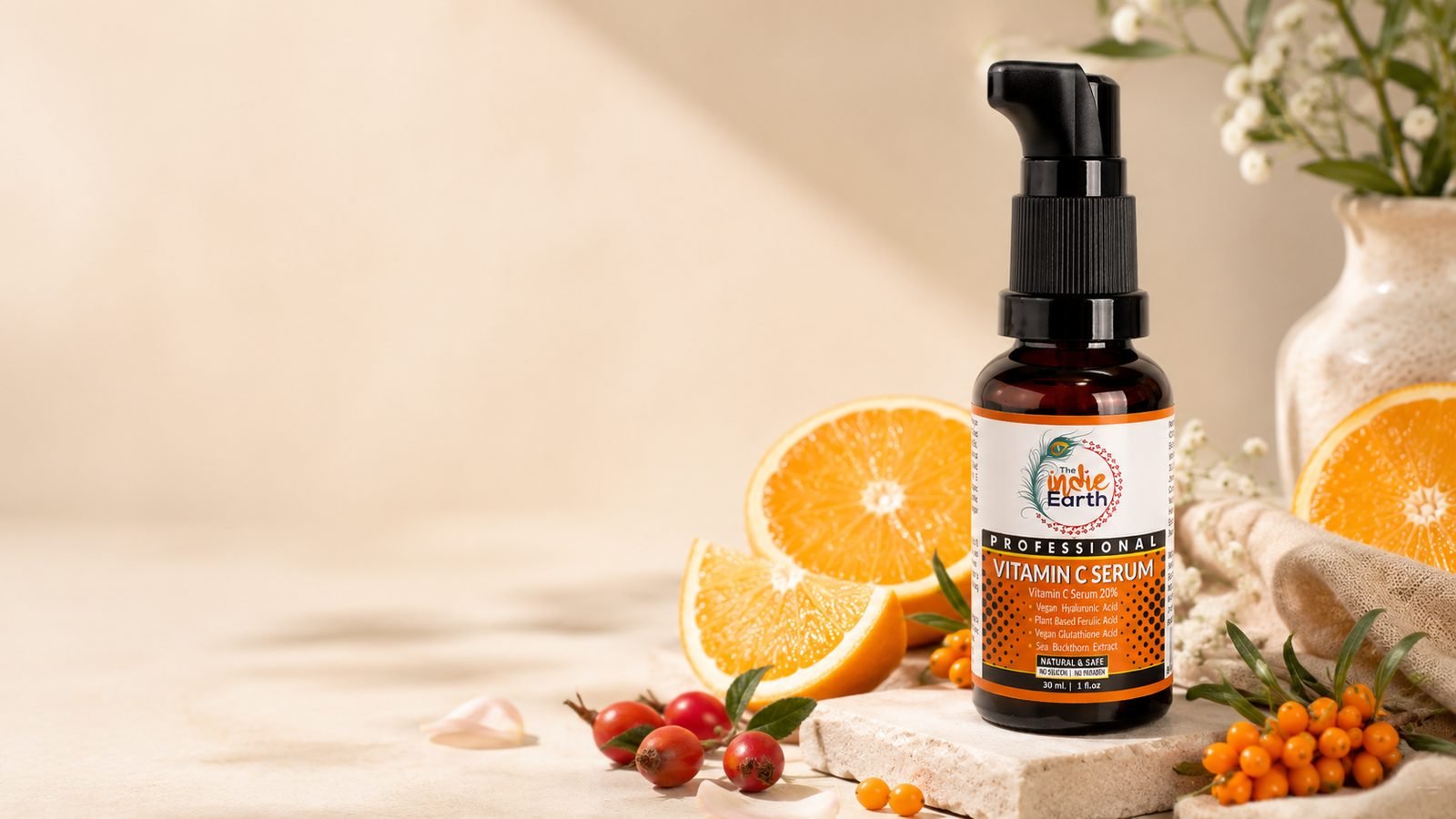 The Indie Earth Professional Vitamin C Serum 20% with orange and sea buckthorn