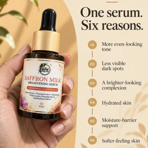 The Indie Earth Saffron Milk Brightening Serum 30ml - six benefits