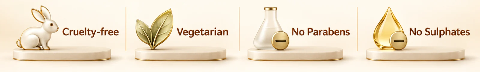 Cruelty-free, vegetarian, no parabens, no sulphates